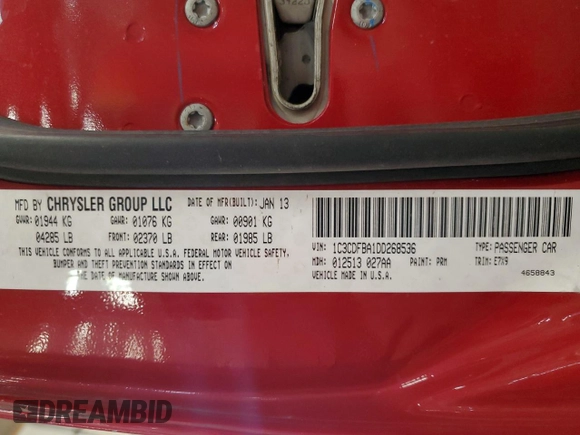 2013 Dodge Dart SXT with VIN 1C3CDFBA1DD268536, listed as a Copart auction lot 53308565 with 120,261 mi miles and Salvage Title. Bid and sale history available at carsss.com. Image 13.
