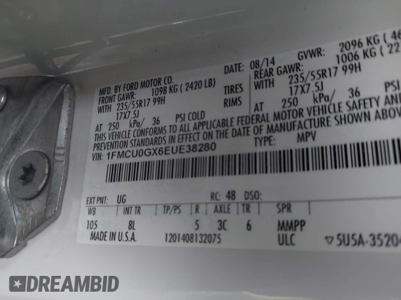 2014 Ford Escape SE with VIN 1FMCU0GX6EUE38280, listed as a IAAI auction lot 41867267 with 152,271 mi miles. Bid and sale history available at carsss.com. Image 9.