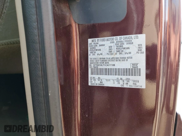 2001 Ford F-150 XL with VIN 2FTRX18L71CA11188, listed as a Copart auction lot 54187945 with Not provided miles and Salvage title. Bid and sale history available at DreamBid. Image 12.