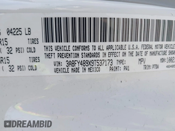 2009 Chrysler PT Cruiser with VIN 3A8FY489X9T537173, listed as a IAAI auction lot 41548763 with 52,639 mi miles and . Bid and sale history available at DreamBid. Image 9.