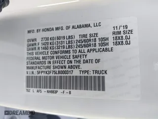 2020 Honda Ridgeline RTL-E with VIN 5FPYK3F75LB000317, listed as a IAAI auction lot 41850029 with 17,430 mi miles. Bid and sale history available at carsss.com. Image 9.