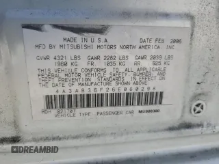 2006 Mitsubishi Galant ES z VIN 4A3AB36F26E060298, wystawiony jako Copart lot #75908214 z przebiegiem 199 665 mil mil oraz Szkoda całkowita • Salvage title. Historia ofert i sprzedaży dostępna na DreamBid. Obrazek 12.