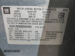 2012 GMC Terrain SLE-1 with VIN 2GKFLREK9C6304492, listed as a IAAI auction lot 42175222 with 135,275 mi miles and . Bid and sale history available at DreamBid. Image 9.