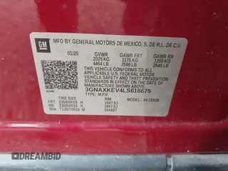 2020 Chevrolet Equinox LT with VIN 3GNAXKEV4LS616675, listed as a IAAI auction lot 41924023 with 98,824 mi miles and . Bid and sale history available at carsss.com. Image 9.