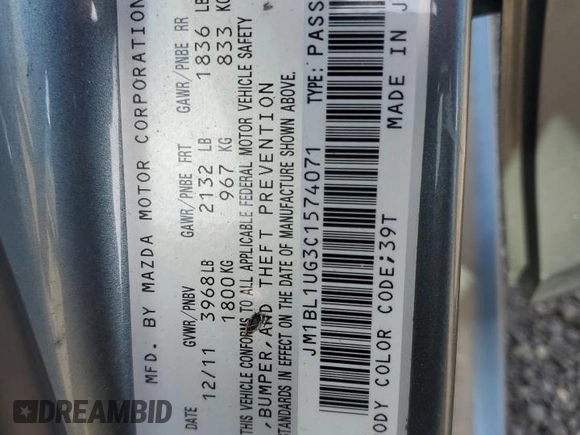 2012 Mazda Mazda3 i Sport with VIN JM1BL1UG3C1574071, listed as a Copart auction lot 52497315 with 173,788 mi miles and Salvage Title. Bid and sale history available at carsss.com. Image 14.