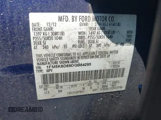 2013 Ford Explorer XLT z VIN 1FM5K8D89DGB84295, wystawiony jako IAAI lot #42420313 z przebiegiem 185 309 mil mil oraz . Historia ofert i sprzedaży dostępna na DreamBid. Obrazek 9.