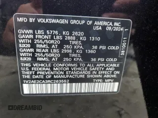 2024 Volkswagen Atlas SEL R-Line with VIN 1V2AE2CA3RC263552, listed as a Copart auction lot 43369105 with 1,036 mi miles and Salvage title. Bid and sale history available at DreamBid. Image 14.