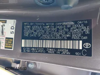 2016 Toyota Prius v Two with VIN JTDZN3EUXGJ055176, listed as a IAAI auction lot 42047651 with 282,741 mi miles. Bid and sale history available at carsss.com. Image 9.
