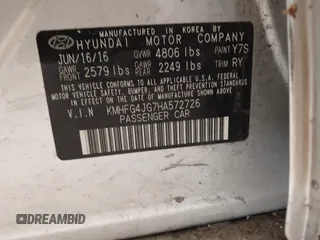 2017 Hyundai Azera with VIN KMHFG4JG7HA572726, listed as a IAAI auction lot 39691285 with 100,092 mi miles and . Bid and sale history available at DreamBid. Image 9.