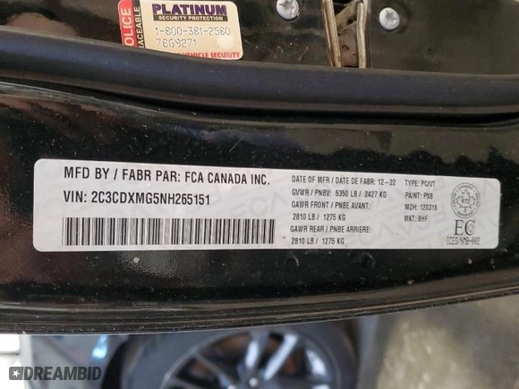2022 Dodge Charger GT with VIN 2C3CDXMG5NH265151, listed as a Copart auction lot 85265614 with 39,466 mi miles and Salvage Title. Bid and sale history available at carsss.com. Image 12.