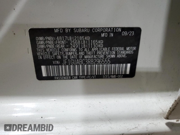 2024 Subaru Impreza with VIN JF1GUABC3R8296555, listed as a Copart auction lot 81856744 with 41,277 mi miles and Clean Title. Bid and sale history available at carsss.com. Image 13.