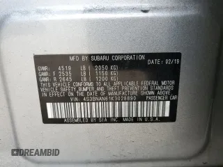 2019 Subaru Legacy Limited with VIN 4S3BNAN61K3028890, listed as a Copart auction lot 44160893 with 81,505 mi miles. Bid and sale history available at carsss.com. Image 12.