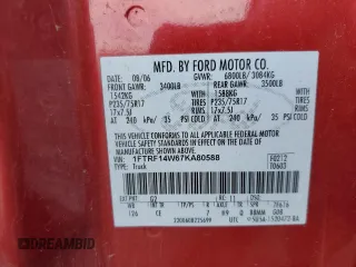 2007 Ford F-150 XL with VIN 1FTRF14W67KA80588, listed as a Copart auction lot 86650324 with 196,793 mi miles and Clean title. Bid and sale history available at DreamBid. Image 12.
