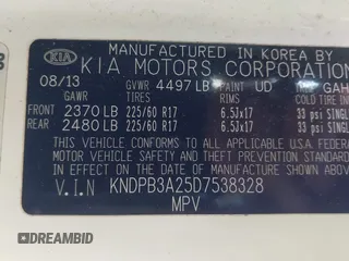 2013 Kia Sportage LX with VIN KNDPB3A25D7538328, listed as a IAAI auction lot 41989605 with 101,064 mi miles. Bid and sale history available at carsss.com. Image 9.