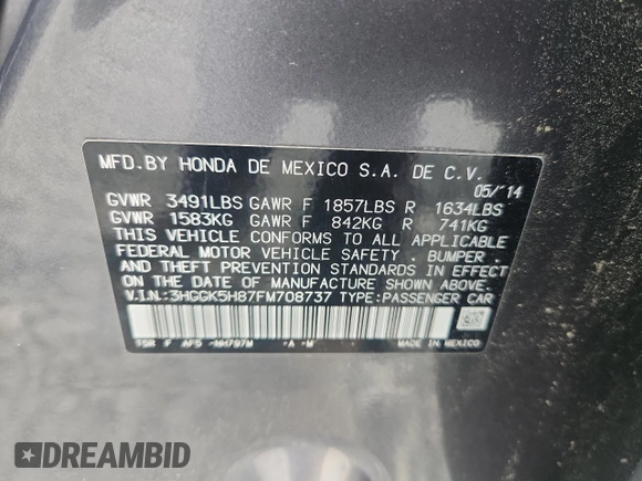 2015 Honda Fit EX-L with VIN 3HGGK5H87FM708737, listed as a Copart auction lot 64310745 with 90,446 mi miles and Salvage title. Bid and sale history available at DreamBid. Image 13.