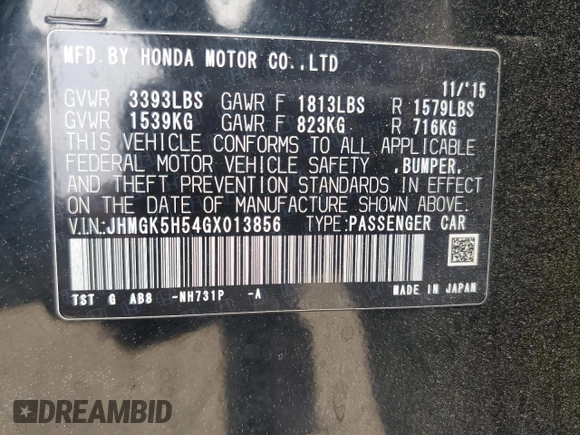 2016 Honda Fit LX with VIN JHMGK5H54GX013856, listed as a Copart auction lot 49188325 with 78,797 mi miles and Salvage Title. Bid and sale history available at carsss.com. Image 14.