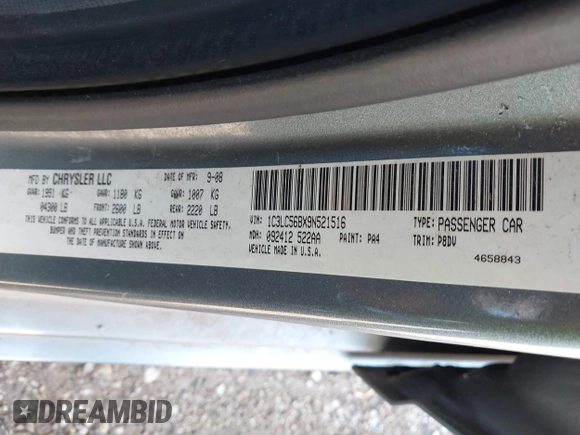 2009 Chrysler Sebring Touring *Ltd Avail* with VIN 1C3LC56BX9N521516, listed as a IAAI auction lot 41920006 with 114,912 mi miles. Bid and sale history available at carsss.com. Image 9.