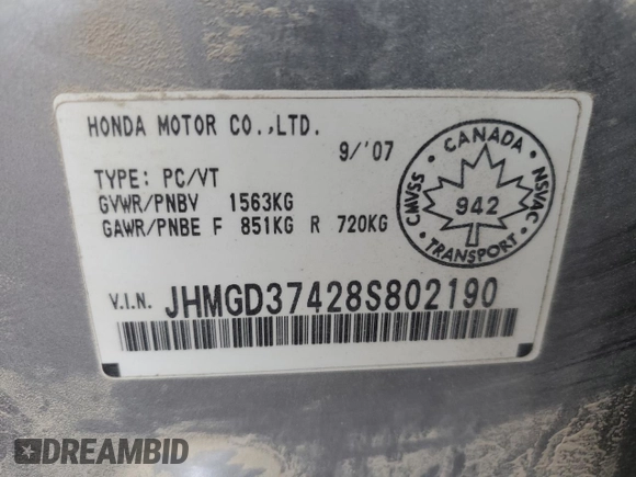 2008 Honda Fit with VIN JHMGD37428S802190, listed as a Copart auction lot 47075375 with 233,373 mi miles and Clean Title. Bid and sale history available at carsss.com. Image 12.