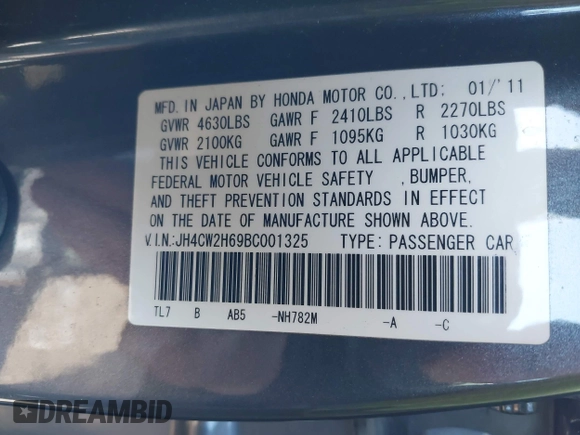 2011 Acura TSX Technology z VIN JH4CW2H69BC001325, wystawiony jako IAAI lot #41672714 z przebiegiem Nie podano mil oraz . Historia ofert i sprzedaży dostępna na DreamBid. Obrazek 9.