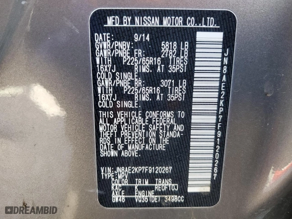 2015 Nissan Quest SV with VIN JN8AE2KP7F9120267, listed as a Copart auction lot 52679535 with 157,731 mi miles and Clean Title. Bid and sale history available at carsss.com. Image 13.