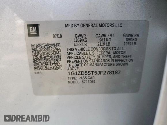 2018 Chevrolet Malibu LT with VIN 1G1ZD5ST5JF278187, listed as a Copart auction lot 50649355 with 83,735 mi miles and Salvage Title. Bid and sale history available at carsss.com. Image 15.