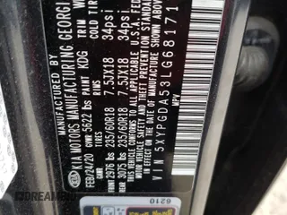 2020 Kia Sorento LX V6 with VIN 5XYPGDA53LG681717, listed as a Copart auction lot 47250395 with 66,358 mi miles and Salvage Title. Bid and sale history available at carsss.com. Image 14.
