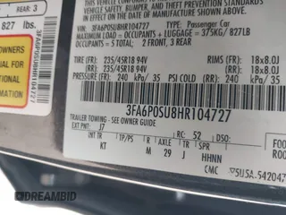 2017 Ford Fusion Titanium with VIN 3FA6P0SU8HR104727, listed as a IAAI auction lot 41242482 with 83,021 mi miles and . Bid and sale history available at DreamBid. Image 9.