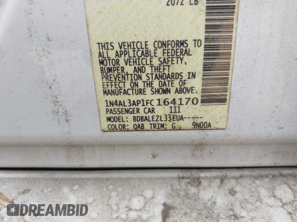2015 Nissan Altima SV with VIN 1N4AL3AP1FC164170, listed as a IAAI auction lot 41077697 with 189,143 mi miles and . Bid and sale history available at DreamBid. Image 9.