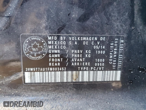 2015 Volkswagen Golf GTI SE with VIN 3VW5T7AU1FM003452, listed as a Copart auction lot 40031444 with 134,728 mi miles and Salvage Title. Bid and sale history available at carsss.com. Image 13.