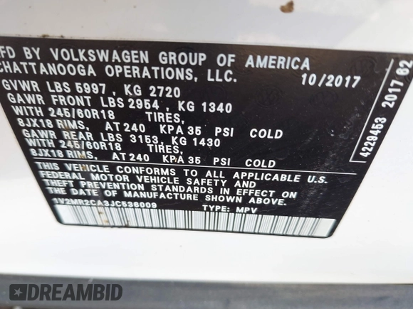 2018 Volkswagen Atlas SEL z VIN 1V2MR2CA3JC536009, wystawiony jako IAAI lot #40205798 z przebiegiem 125 945 mil mil oraz . Historia ofert i sprzedaży dostępna na DreamBid. Obrazek 9.