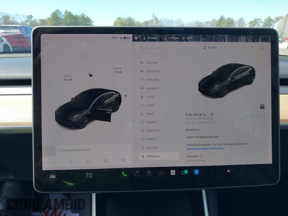 2020 Tesla Model 3 Long Range with VIN 5YJ3E1EB6LF600266, listed as a IAAI auction lot 41819374 with 28,406 mi miles. Bid and sale history available at carsss.com. Image 18.