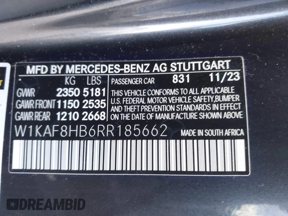 2024 Mercedes-Benz C 43 AMG with VIN W1KAF8HB6RR185662, listed as a IAAI auction lot 41699577 with 7,044 mi miles and . Bid and sale history available at DreamBid. Image 9.