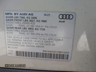 2022 Audi e-tron Premium with VIN WA1AAAGE1NB012253, listed as a IAAI auction lot 41424316 with 23,667 mi miles. Bid and sale history available at carsss.com. Image 9.