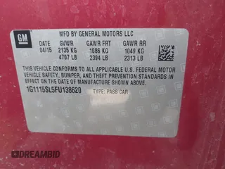 2015 Chevrolet Impala LT z VIN 1G1115SL5FU138620, wystawiony jako IAAI lot #41814944 z przebiegiem 113 332 mil mil oraz . Historia ofert i sprzedaży dostępna na DreamBid. Obrazek 9.
