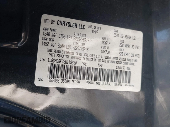 2008 Jeep Liberty Sport with VIN 1J8GN28K78W119330, listed as a IAAI auction lot 40887553 with 234,939 mi miles and . Bid and sale history available at DreamBid. Image 9.
