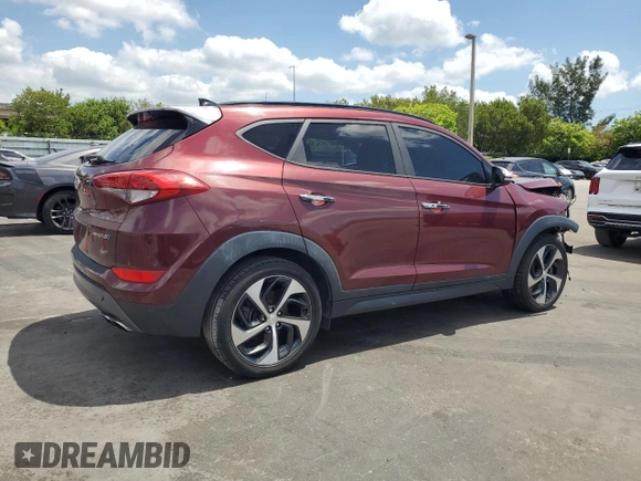2016 Hyundai Tucson Limited z VIN KM8J33A25GU140802, wystawiony jako Copart lot #56249745 z przebiegiem 86 976 mil mil oraz Szkoda całkowita • Salvage title. Historia ofert i sprzedaży dostępna na DreamBid. Obrazek 3.