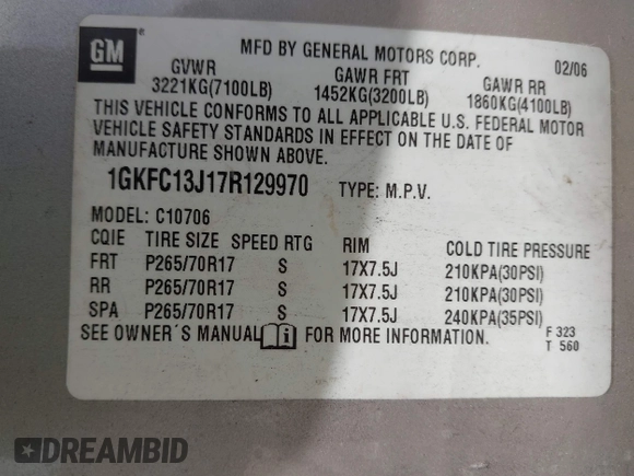 2007 GMC Yukon SLT z VIN 1GKFC13J17R129970, wystawiony jako IAAI lot #42557856 z przebiegiem 254 813 mil mil oraz . Historia ofert i sprzedaży dostępna na DreamBid. Obrazek 9.