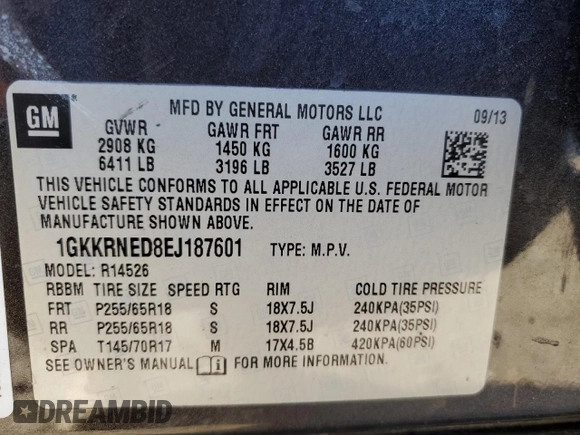2014 GMC Acadia SLE with VIN 1GKKRNED8EJ187601, listed as a Copart auction lot 46934595 with 252,789 mi miles and Non Repairable. Bid and sale history available at carsss.com. Image 14.