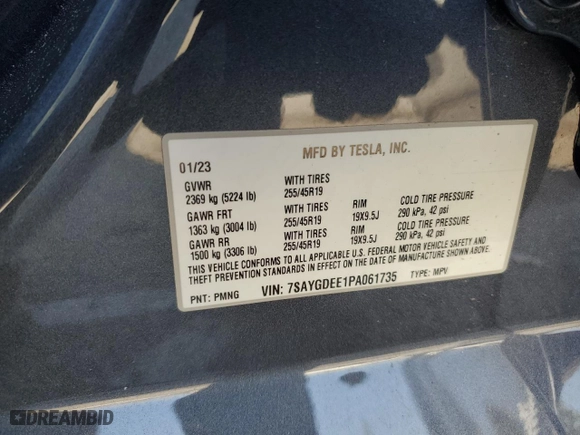 2023 Tesla Model Y Long Range with VIN 7SAYGDEE1PA061735, listed as a Copart auction lot 44200205 with 20,010 mi miles and Salvage Title. Bid and sale history available at carsss.com. Image 14.