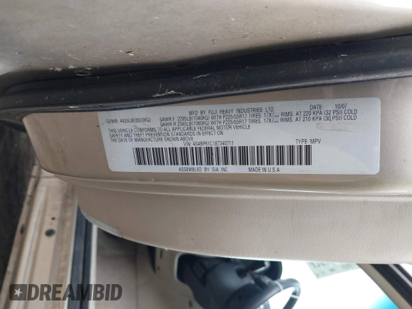 2008 Subaru Outback i with VIN 4S4BP61C187340711, listed as a IAAI auction lot 42548851 with 184,882 mi miles and . Bid and sale history available at DreamBid. Image 9.