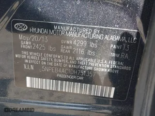 2013 Hyundai Sonata GLS with VIN 5NPEB4AC1DH751357, listed as a IAAI auction lot 42046348 with 118,619 mi miles. Bid and sale history available at carsss.com. Image 9.
