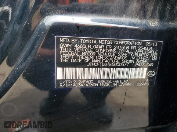 2014 Lexus IS 250 with VIN JTHCF1D21E5000577, listed as a Copart auction lot 56683535 with 110,430 mi miles and Salvage title. Bid and sale history available at DreamBid. Image 12.