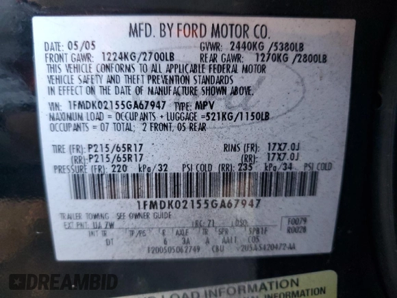 2005 Ford Freestyle SEL with VIN 1FMDK02155GA67947, listed as a Copart auction lot 79485934 with 0 mi miles and Salvage Title. Bid and sale history available at carsss.com. Image 12.