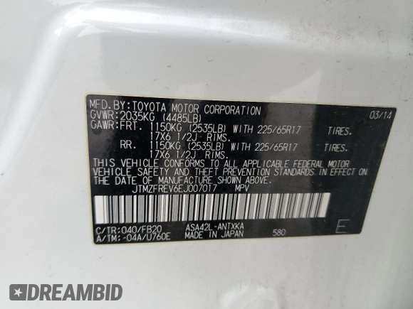 2014 Toyota RAV4 LE с VIN JTMZFREV6EJ007017, выставлен на аукционе Copart как лот 55249145 с пробегом 180 171 миль миль и Списание • Salvage title. История ставок и продаж доступна на DreamBid. Изображение 14.