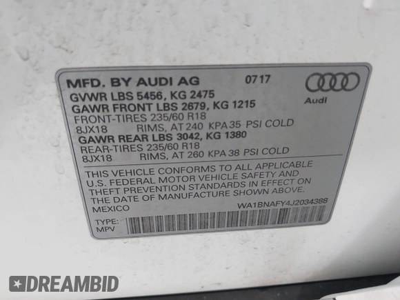 2018 Audi Q5 Premium Plus z VIN WA1BNAFY4J2034388, wystawiony jako IAAI lot #41839388 z przebiegiem 70 936 mil mil oraz . Historia ofert i sprzedaży dostępna na DreamBid. Obrazek 9.