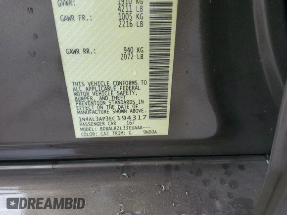 2014 Nissan Altima 2.5 SV with VIN 1N4AL3AP3EC194317, listed as a Copart auction lot 53253055 with 76,199 mi miles and Salvage Title. Bid and sale history available at carsss.com. Image 12.
