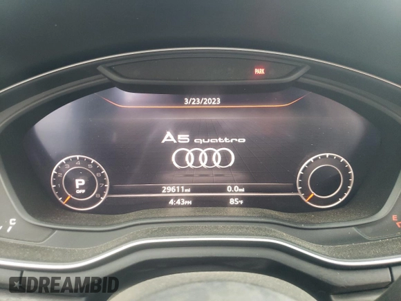 2019 Audi A5 Sportback Premium Plus with VIN WAUENCF54KA094647, listed as a Copart auction lot 45642143 with 29,611 mi miles. Bid and sale history available at carsss.com. Image 9.