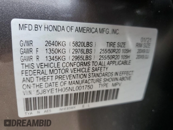 2022 Acura MDX w/A-Spec Package with VIN 5J8YE1H05NL001750, listed as a Copart auction lot 47279985 with 36,846 mi miles and Salvage Title. Bid and sale history available at carsss.com. Image 14.