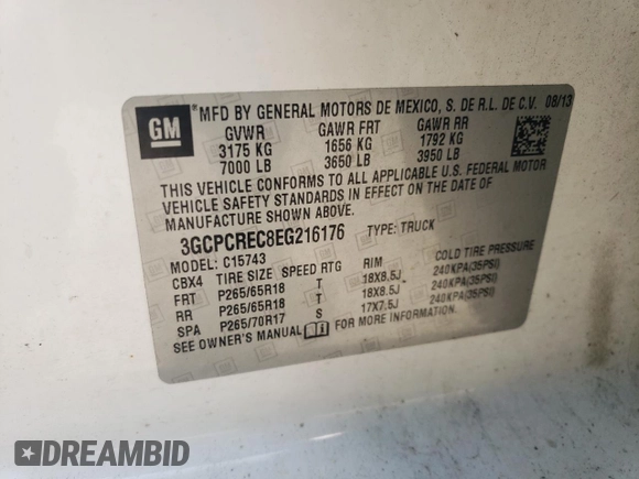 2014 Chevrolet Silverado 1500 LT with VIN 3GCPCREC8EG216176, listed as a Copart auction lot 54384415 with 279,895 mi miles and Clean Title. Bid and sale history available at DreamBid. Image 12.