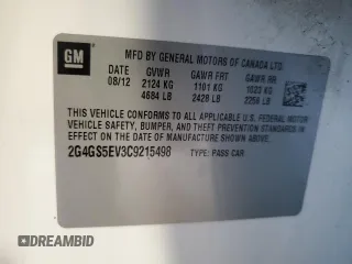 2012 Buick Regal Turbo Premium 1 with VIN 2G4GS5EV3C9215498, listed as a Copart auction lot 55555485 with 159,870 mi miles and Salvage title. Bid and sale history available at DreamBid. Image 12.